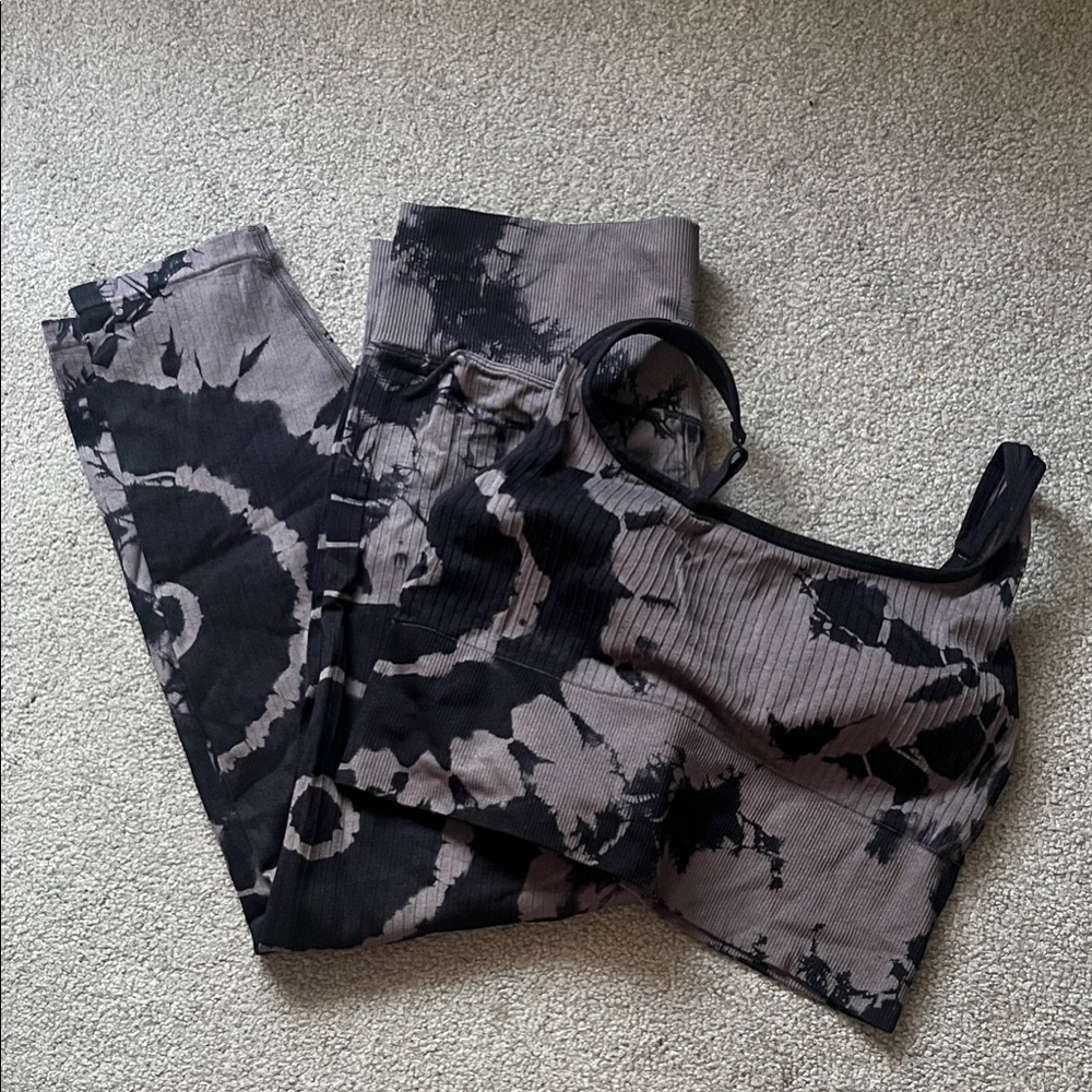 Victoria’s Secret PINK Active Tie-Dye Ribbed Crop Top and Leggings Matching Set